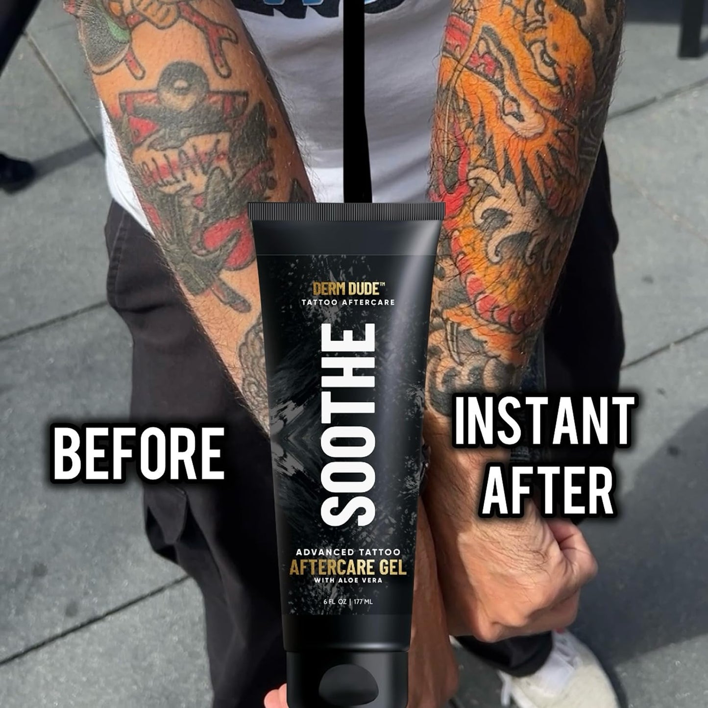 Derm Dude Advanced Tattoo Soothing Gel | Alleviates Itchiness Redness & Irritation | Moisturizing & Cooling Non-Greasy Formula with Aloe Vera, Cucumber & Vitamin C | For New & Existing Tattoos - 6 oz