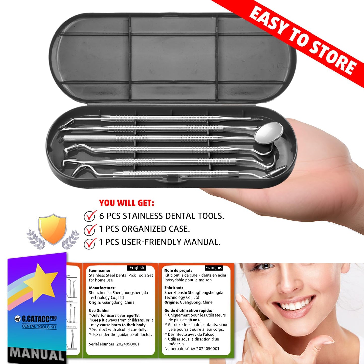 G.CATACC Dental Tools, Plaque Remover for Teeth, Metal Dental Pick Teeth Cleaning Tools Kit, Stainless Steel Oral Care Hygiene Kit with Tooth Scraper Plaque Tartar Remover - with Case