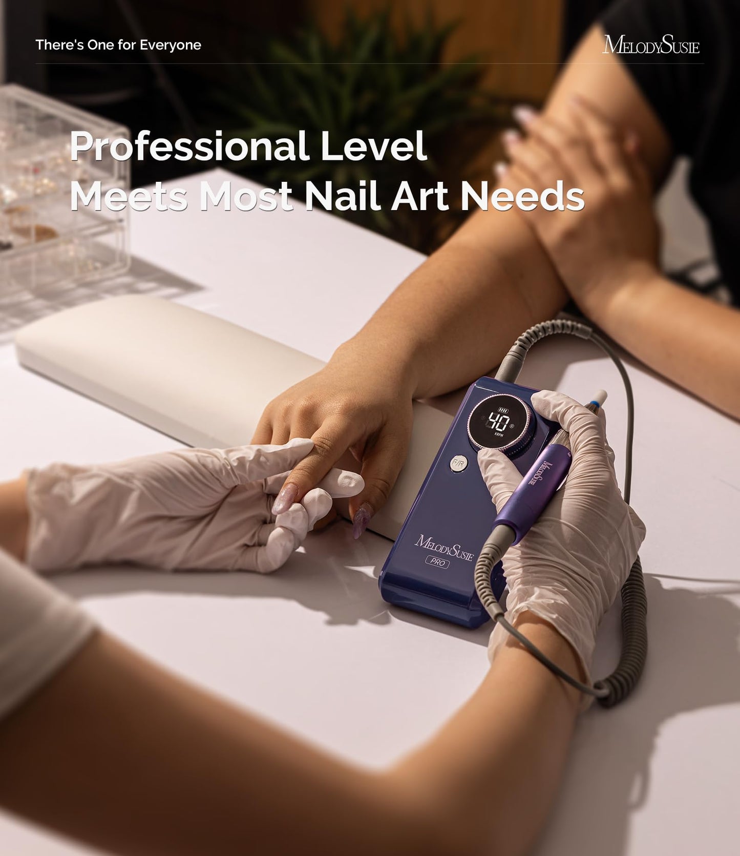 MelodySusie Professional 2 in 1 Nail Drill Kit 40,000 RPM, MB420G Brushless Portable Cordless Rechargeable Electric Nail File, Efile Nail Drill Machine for Acrylic Gel Nails Polishing Removing, Purple