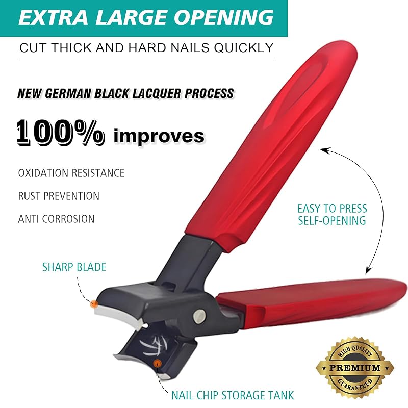 Ingrown Toenail Clippers - Red, Long-Handle Curved Blade, Stainless Steel