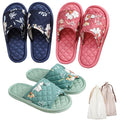 3 Pairs Floral Cotton Slippers for Women - Open Toe Indoor Spa Guests Travel (Variation: Solid Color Flower+7-8.5)