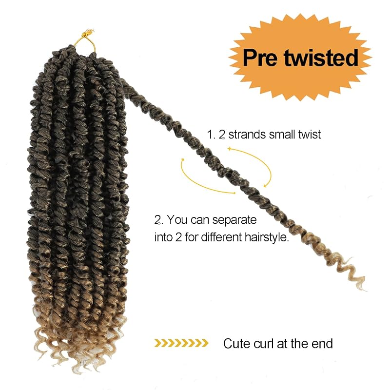 Forevery Pre Twisted Passion Twist Crochet Hair 8 Inch - 9 Packs, T1b/27#+8 Inch