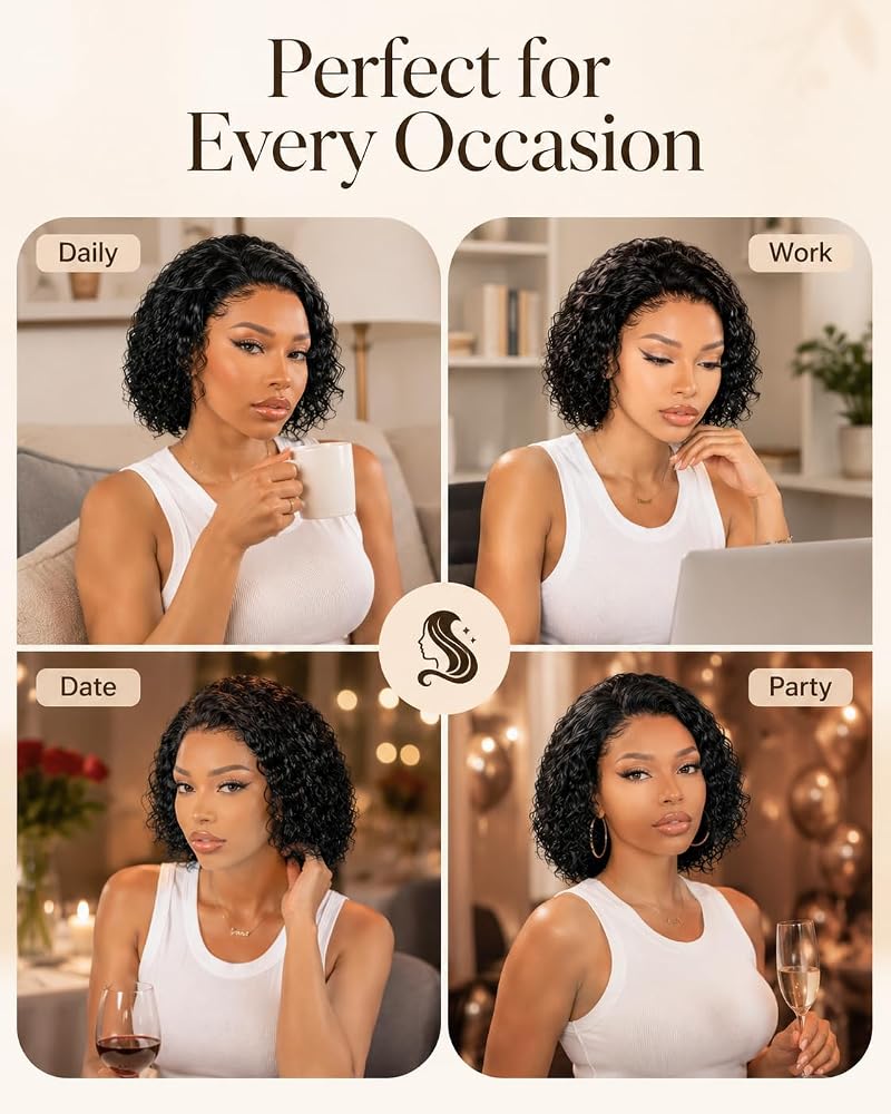 13x6 HD Lace Front Curly Bob Wig - 8 Inch Short Human Hair, Glueless, 180 Density (Variation: 13x6 Curly Bob Wig Human Hair+8 In)
