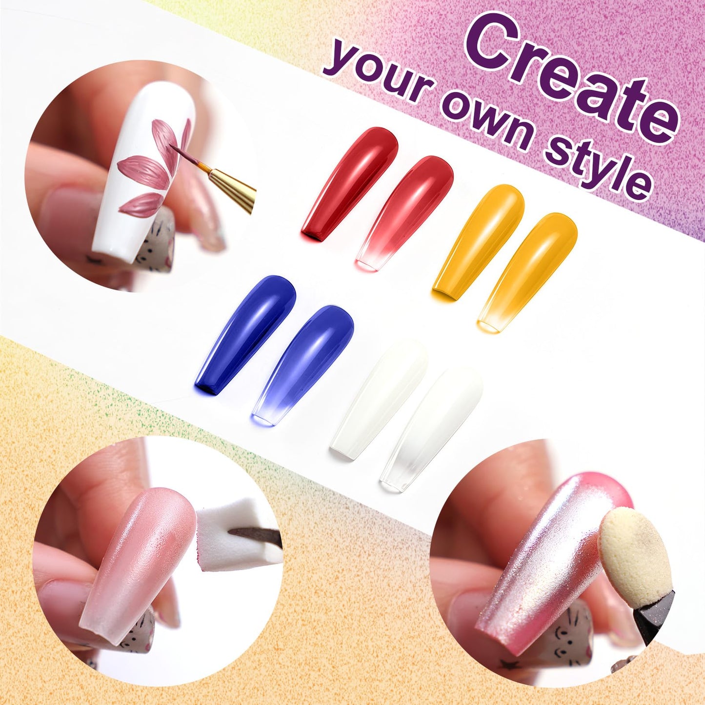 U-Shinein Gradient Painting Gel, 4 Colors Ombre Gel Nail Polish for Ombre Nails Aura Nails French Manicure Blush Nail Art Long-lasting Soak Off UV DIY Nail Art Palette Primary Colors