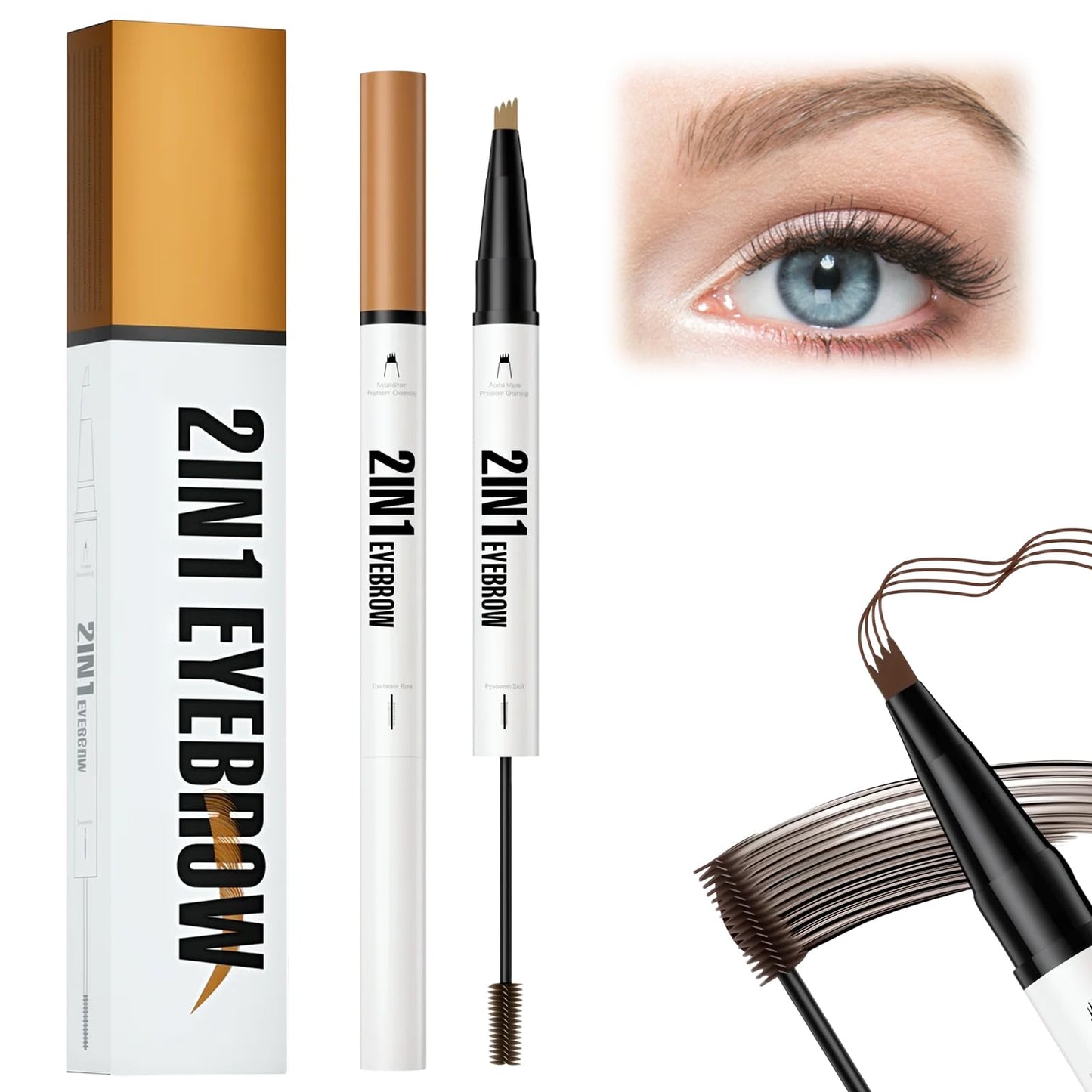 Microblading Eyebrow Pencil, 2025 New 2-in-1 Dual-Ended Eyebrow Pen and Eyebrow Gel, 4 Fork Tip Eyebrow Pencils for Women Waterproof Brow Pen Long Lasting (Light Brown)