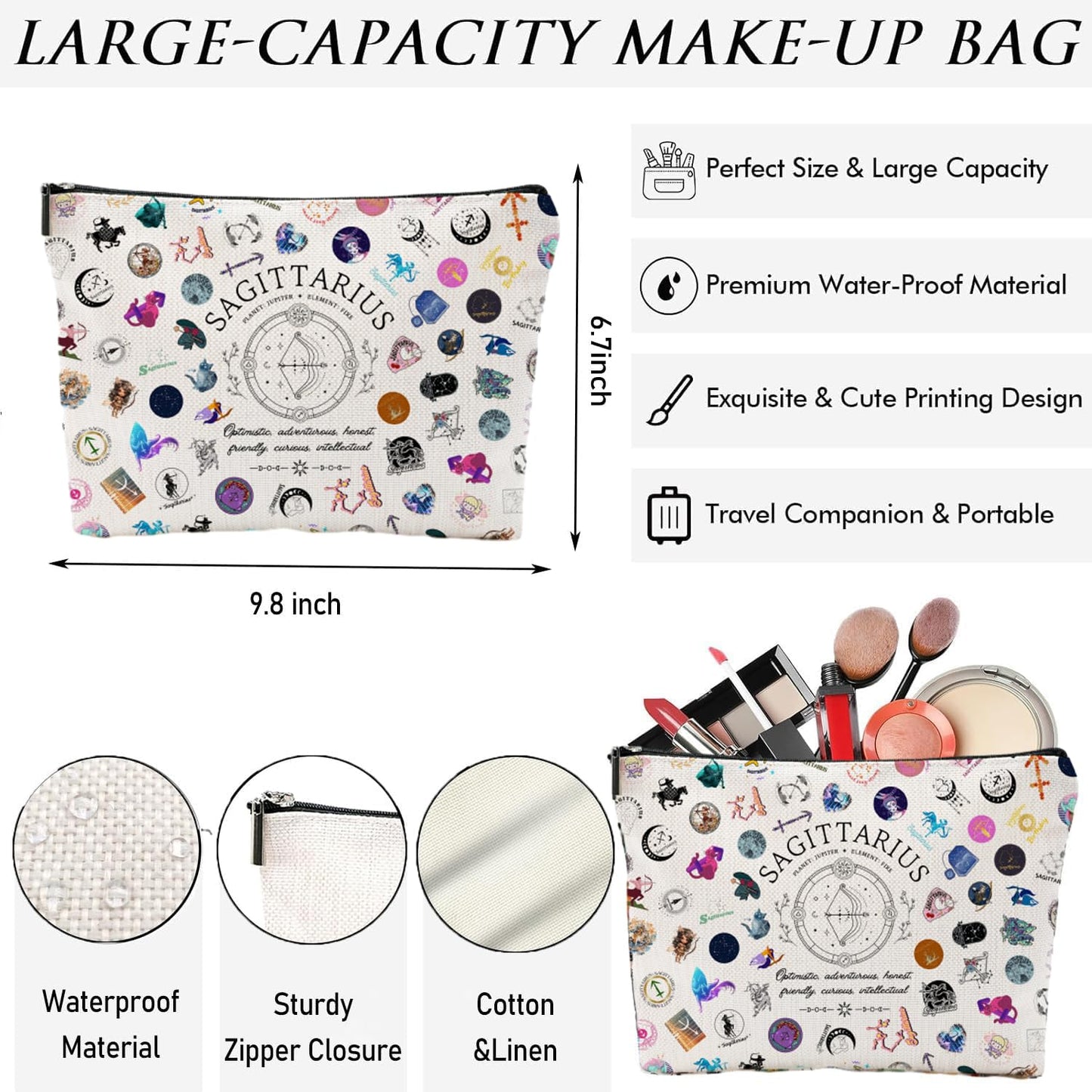 XYZONE Sagittarius Gifts for Women, Sagittarius Zodiac Cosmetics Bag, Travel Makeup Bags, Sagittarius Birthday Gifts for Women & Astrology Lovers