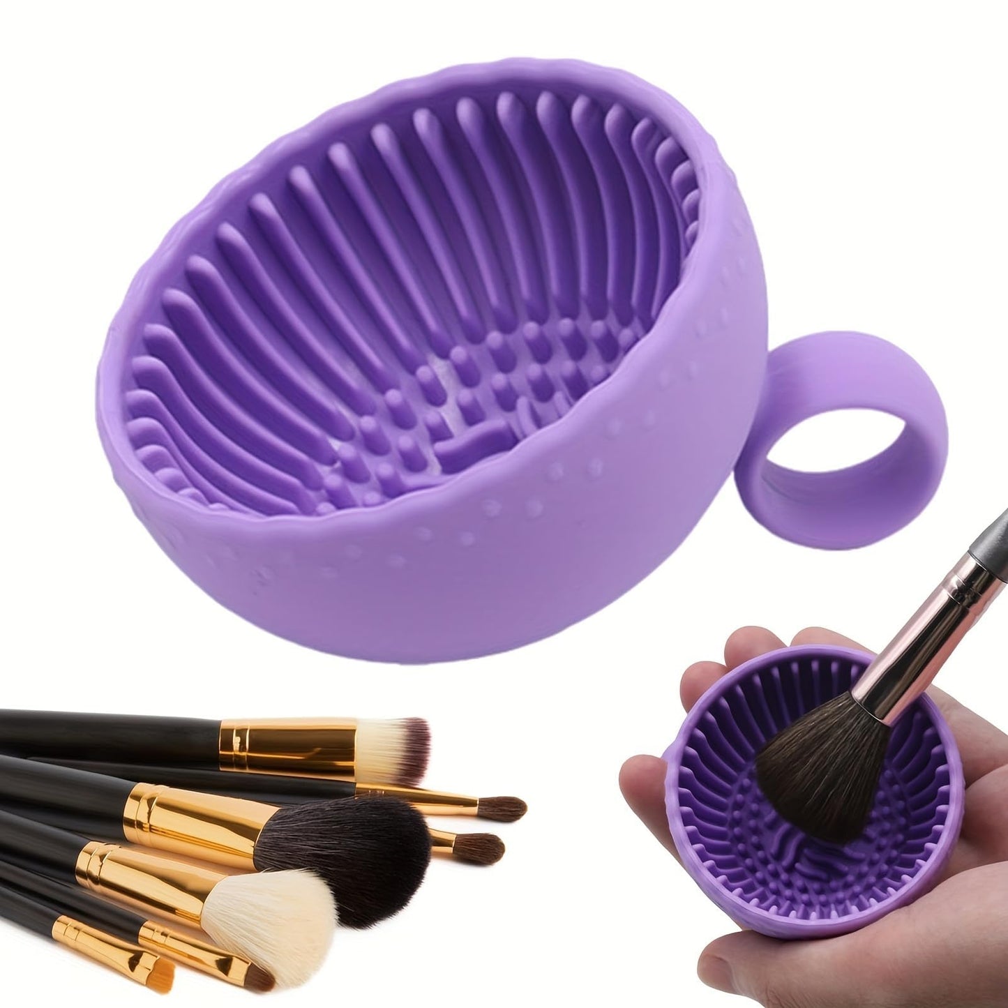 1pc Makeup Brush Cleaning Bowl, Solid Color Silicone Scrubber Pad, Silicone Makeup Brush Cleaner Bowl, Brush Cleaning Mat For Cleaning Eyebrow Facial Brow Blush Eye Brushes (Purple)