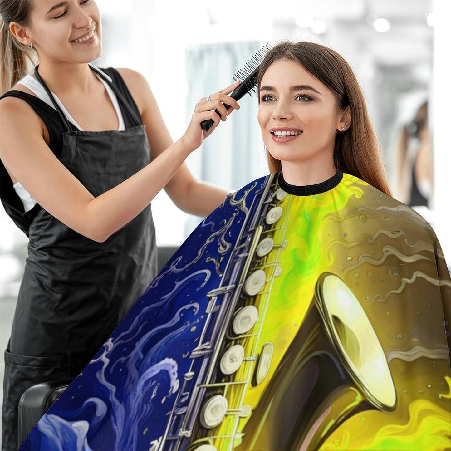 Extra Long Professional Salon Cape - Saxophone in Fire and Water Art Apron Haircuting Salon Cape Gown for Hair Cutting & Styling