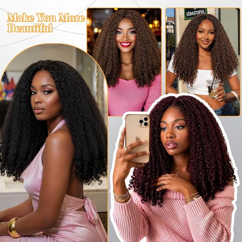 Tmlkhl Black Afro V Part Curly Wig 20 Inch Kinky Curly Synthetic Hair