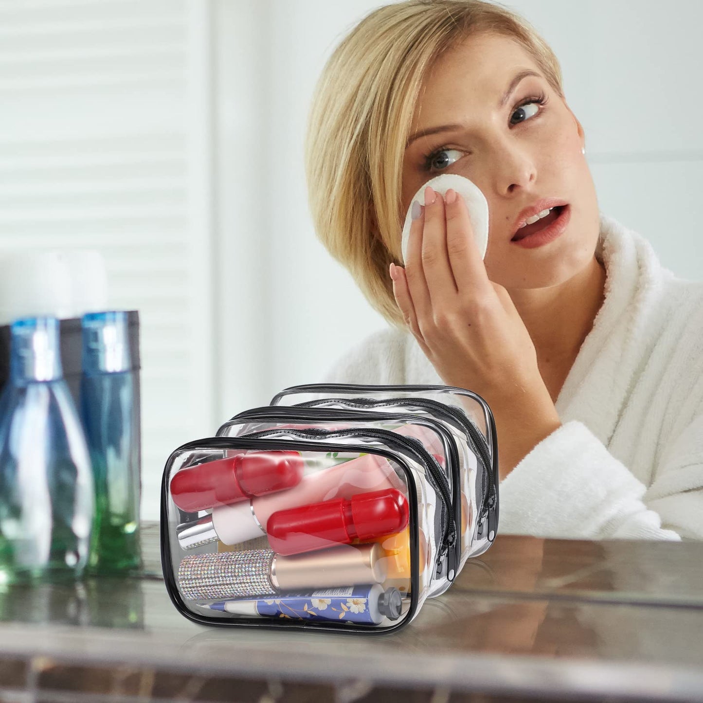 Weewooday 12 Pieces Clear Makeup Bags Cosmetic Storage Bags PVC Zipper Pouches Travel Waterproof Makeup Plastic Case for Women Organizing Toiletries Traveling Bathroom(Small,Black)