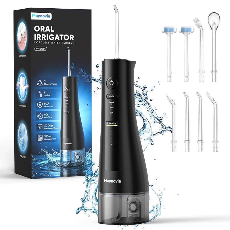 Cordless Water Flosser with U-Shaped Tip, 350ml Tank, 3 Modes – Included 8 Tips, Black (Variation of THIS listing: Black)