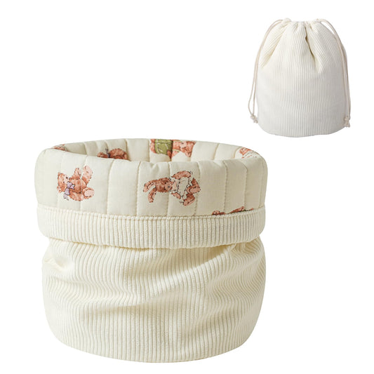 RSRSLEII Aesthetic Corduroy Drawstring Makeup Bag with Quilted Lining, Coquette Quilted Cotton Cosmetic Bag, Portable Travel Organized Toiletry Bag for Women Girls（05White Rabbit Bear）