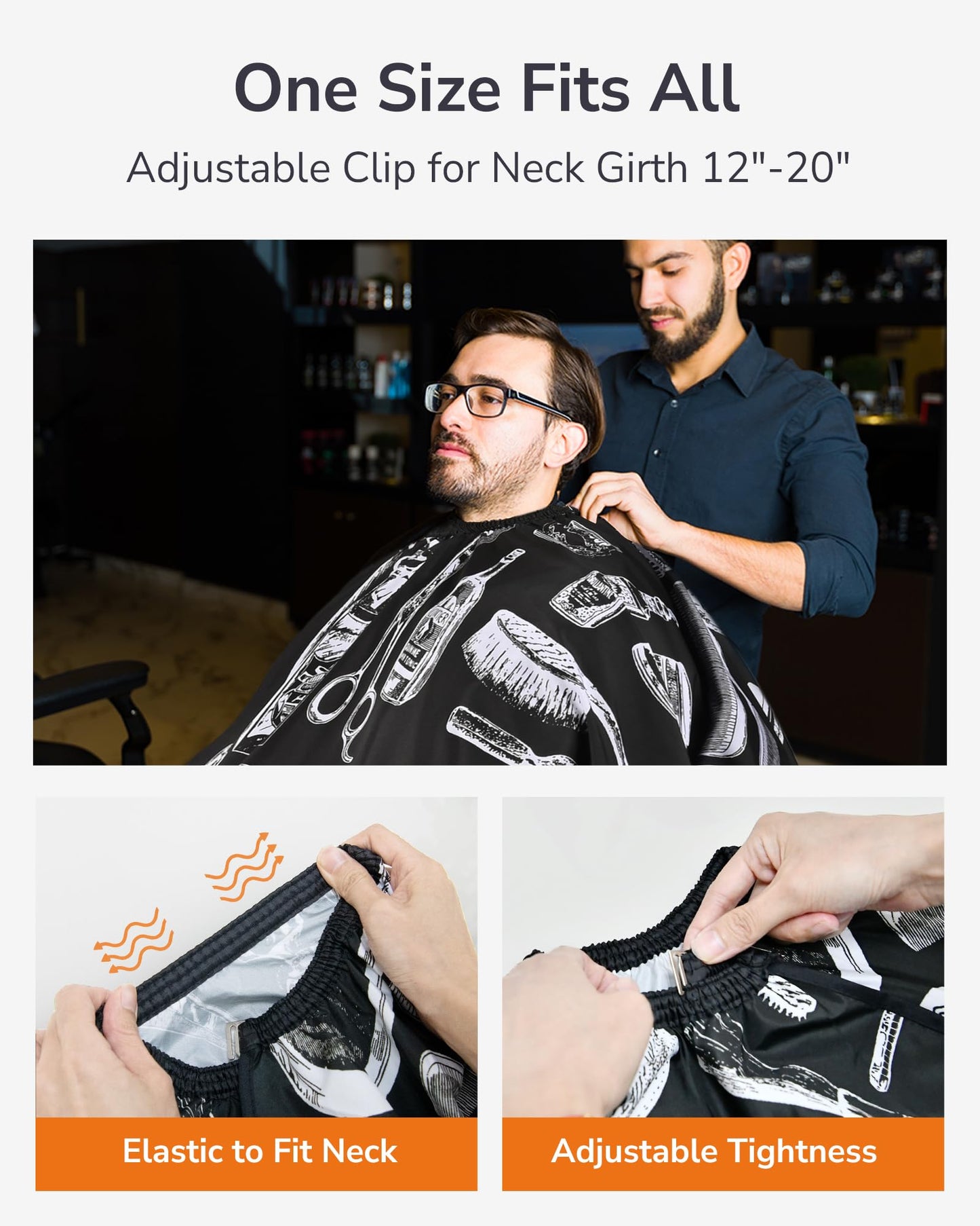 ULG Professional Hair Cutting Cape with Neck Duster Brush Waterproof Extra Large Size Salon Barber Cape Haircut Cape for Men Women and Kids, 57”×72” Full Body Coverage, Black with White Printing