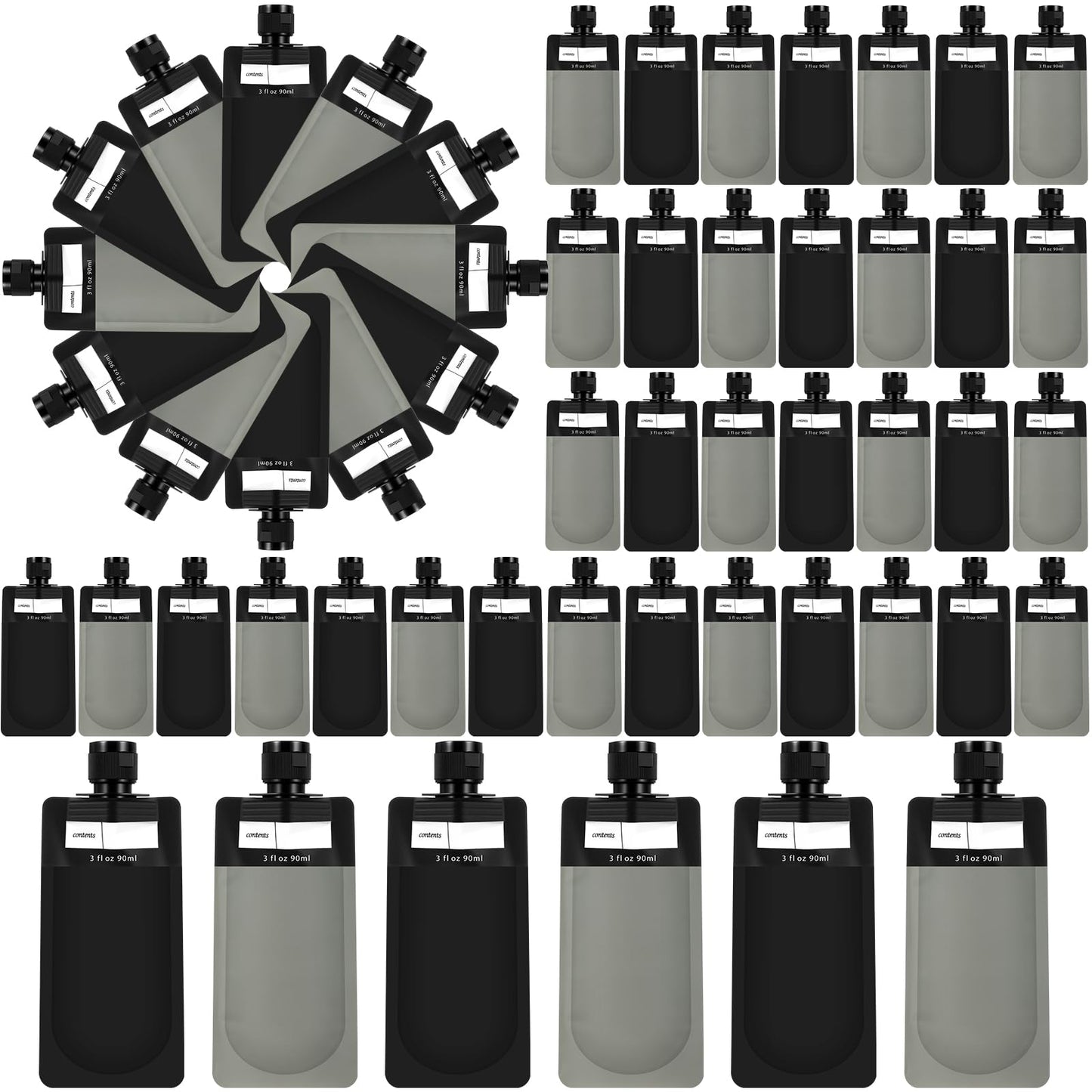 Funnymoom 3 oz 60 Pack Leakproof Empty Squeeze Pouches Refillable Travel Size Containers Liquid Pouches for Toiletries TSA Approved Travel Lotion