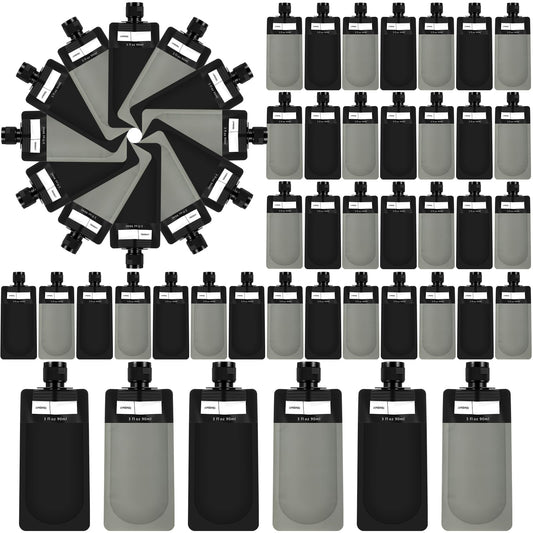 Funnymoom 3 oz 60 Pack Leakproof Empty Squeeze Pouches Refillable Travel Size Containers Liquid Pouches for Toiletries TSA Approved Travel Lotion