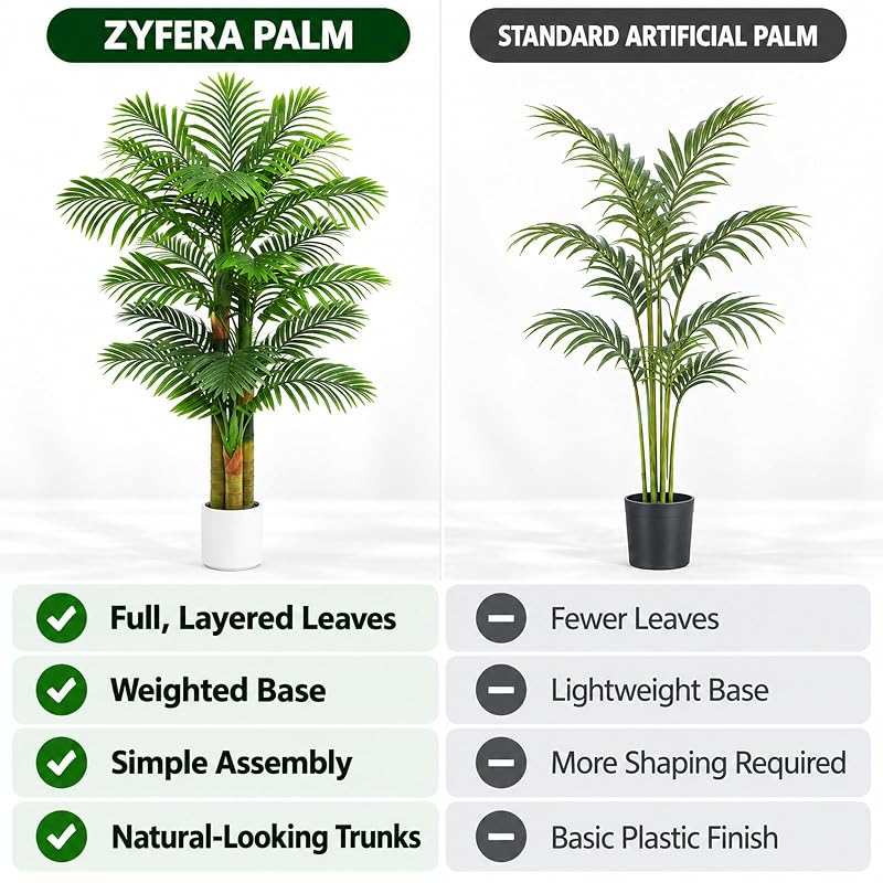 5FT Artificial Golden Cane Palm Tree with White Pot - UV Resistant, Indoor/Outdoor