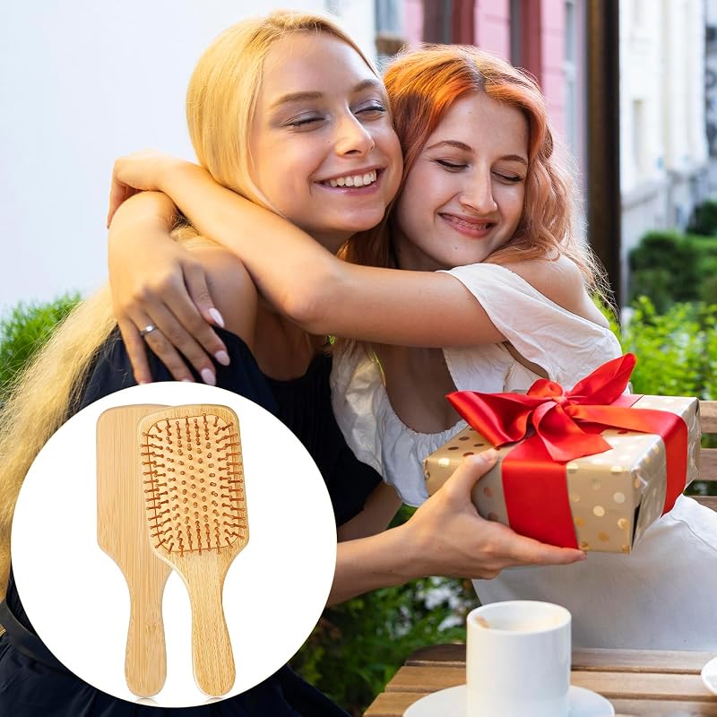 Molain 12 Pcs Bamboo Hair Brush Set - Square Variation Wooden Paddle Bristles Round-Tipped