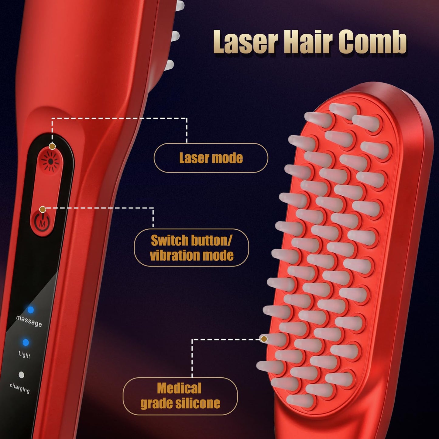 Laser Hair Growth Comb，Red Light Hair Growth Treatment for Men & Women（Red 1pcs ）