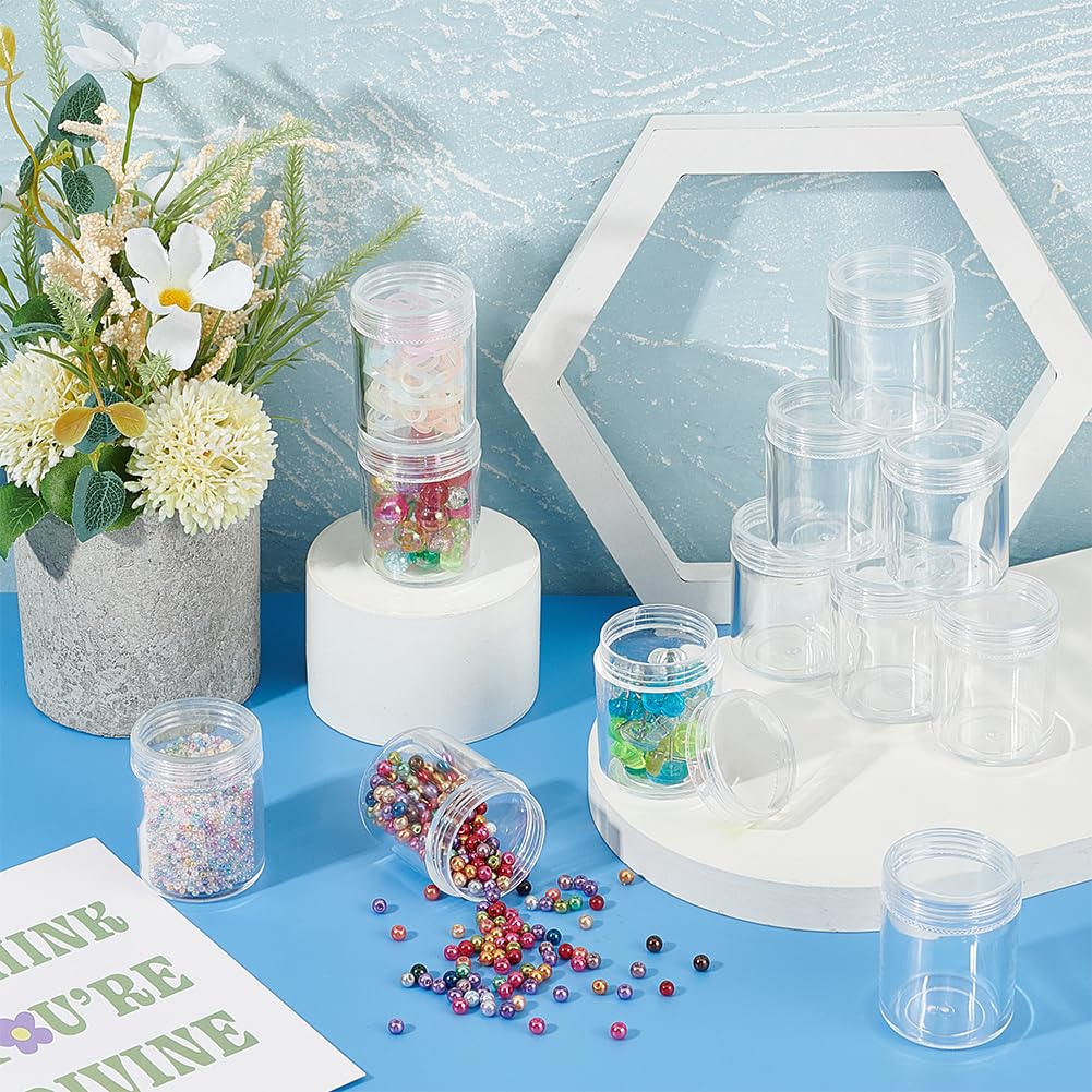 BENECREAT 24 Pack 40ml Clear Bead Jar Empty Plastic Storage Container 1.5x2inch with Rounded Screw-Top Lids for Beads, Nail Art, Glitter, Make Up, Cosmetics and Travel Cream