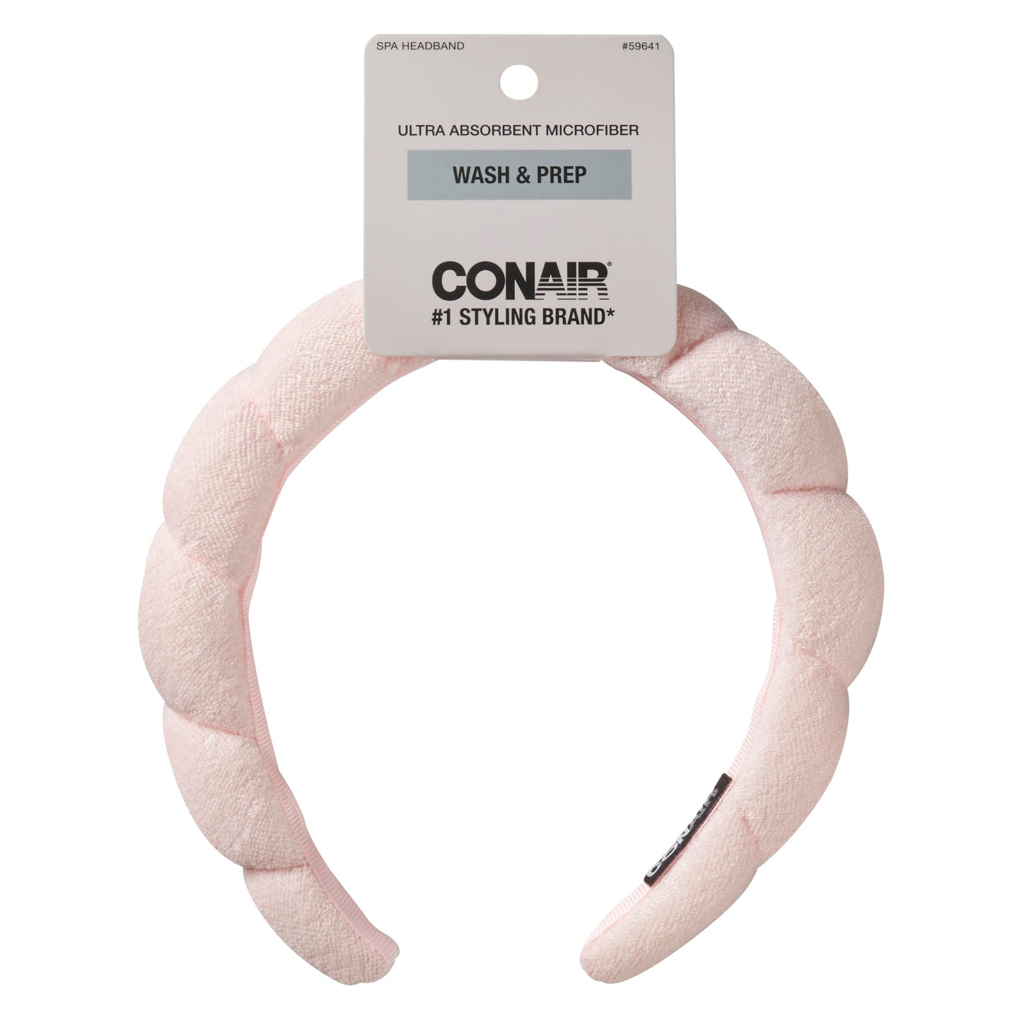 Conair Spa Makeup and Face Washing Headband, Ultra-Absorbent Microfiber Headband for Washing Face, Soft Terry Cloth, No-Squeeze, No-Pull Band Gentle on Hair and Head, Bubble Design, Pink