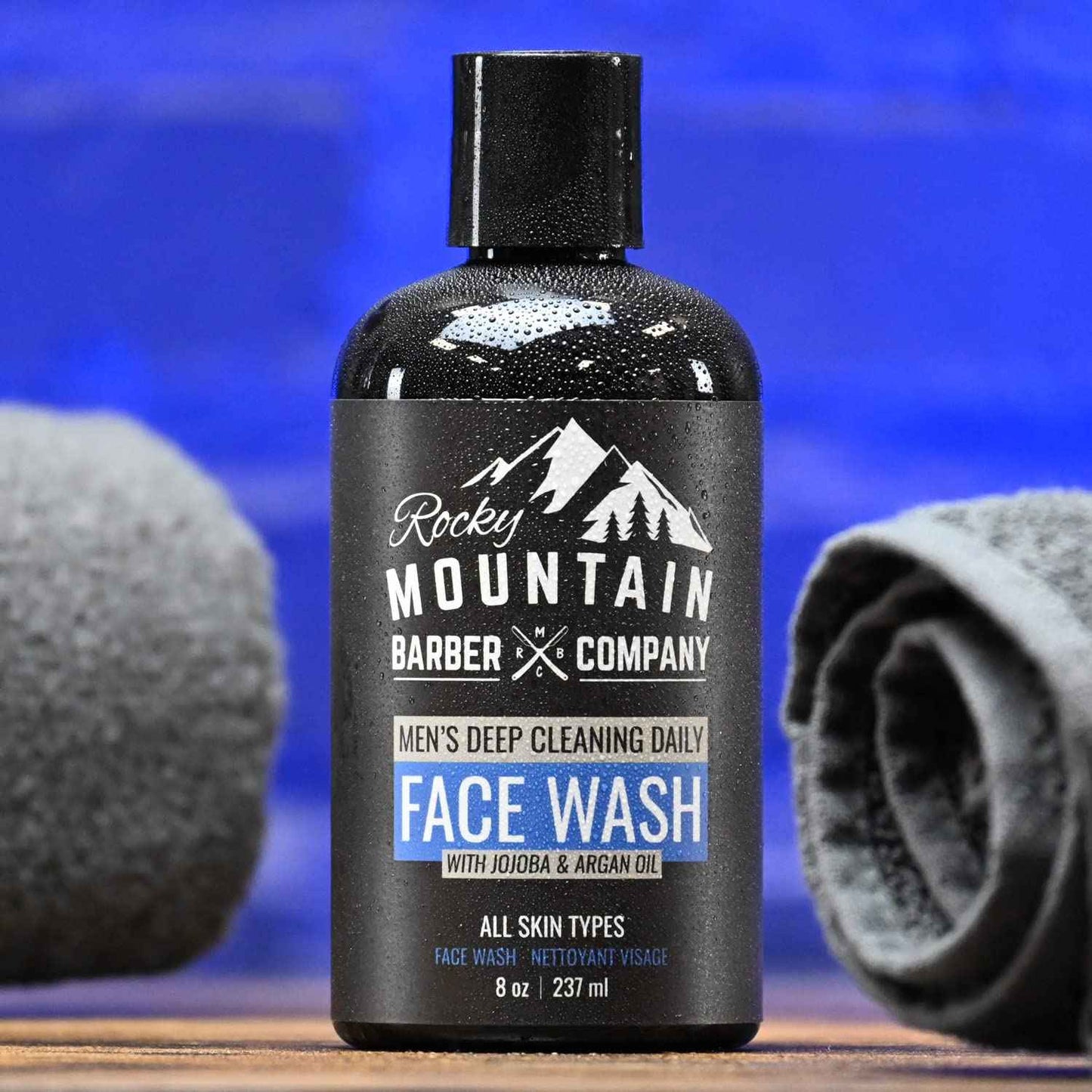 Rocky Mountain Barber Company Men's Daily Face Wash - With Jojoba Oil, Argan Oil, Chamomile Floral Water and Aloe Vera – Unscented - 8 oz