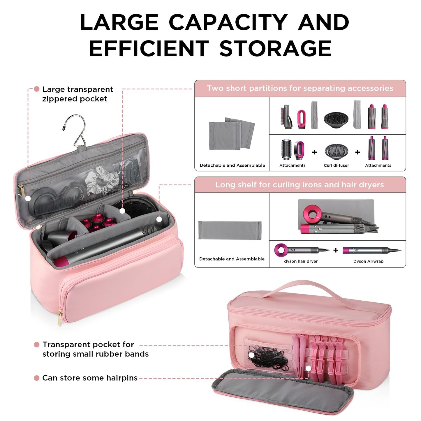 CHICECO Hair Tool Travel Bag for Shark FlexStyle Airwrap Hair Dryer and Styling Accessories Tools Storage Bag, Waterproof Travel Carrying Case Hair Tool Organizer, Gift for Women (Pink)