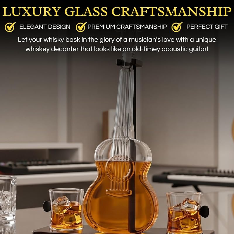Guitar Whiskey Decanter Set with 2 Glasses | 1000 ml Borosilicate Glass - Acoustic/Classic