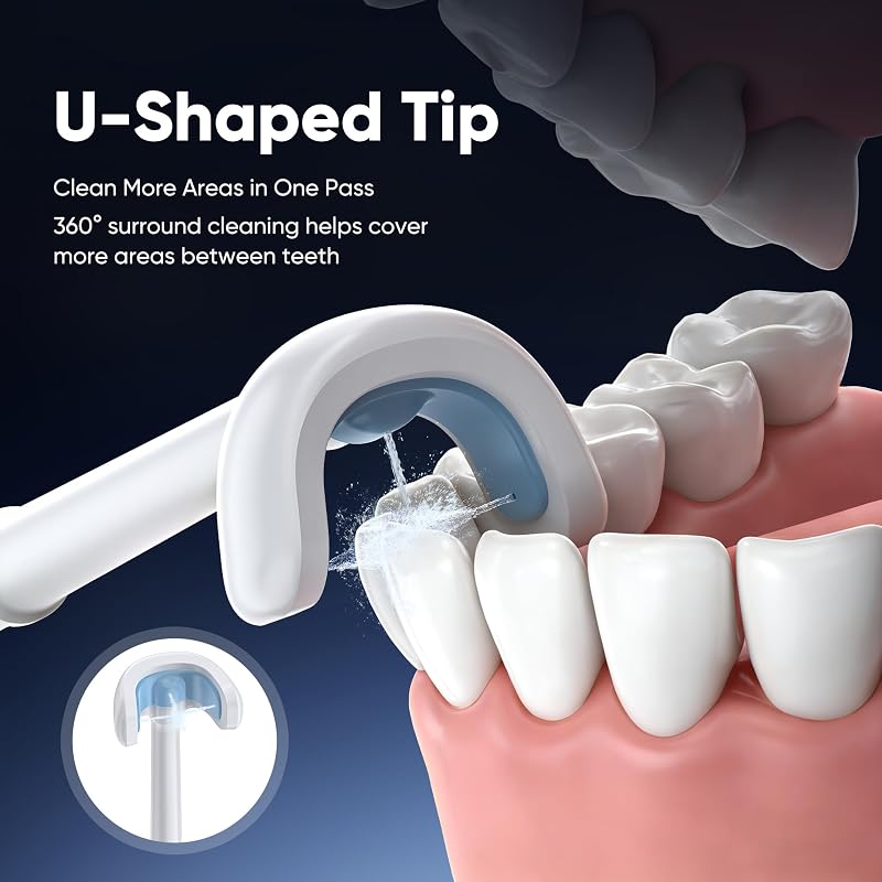 Cordless Water Flosser with U-Shaped Tip, 350ml Tank, 3 Modes – Included 8 Tips, Black (Variation of THIS listing: Black)