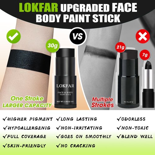 LOKFAR Orange Face Paint Stick, Orange Body Paint Halloween Face-Paint Make Up, Orange Eye Black Stick for Sports, Waterproof Full-Coverage Orange Face Makeup for Halloween Pumpkin Tige Cosplay Makeup