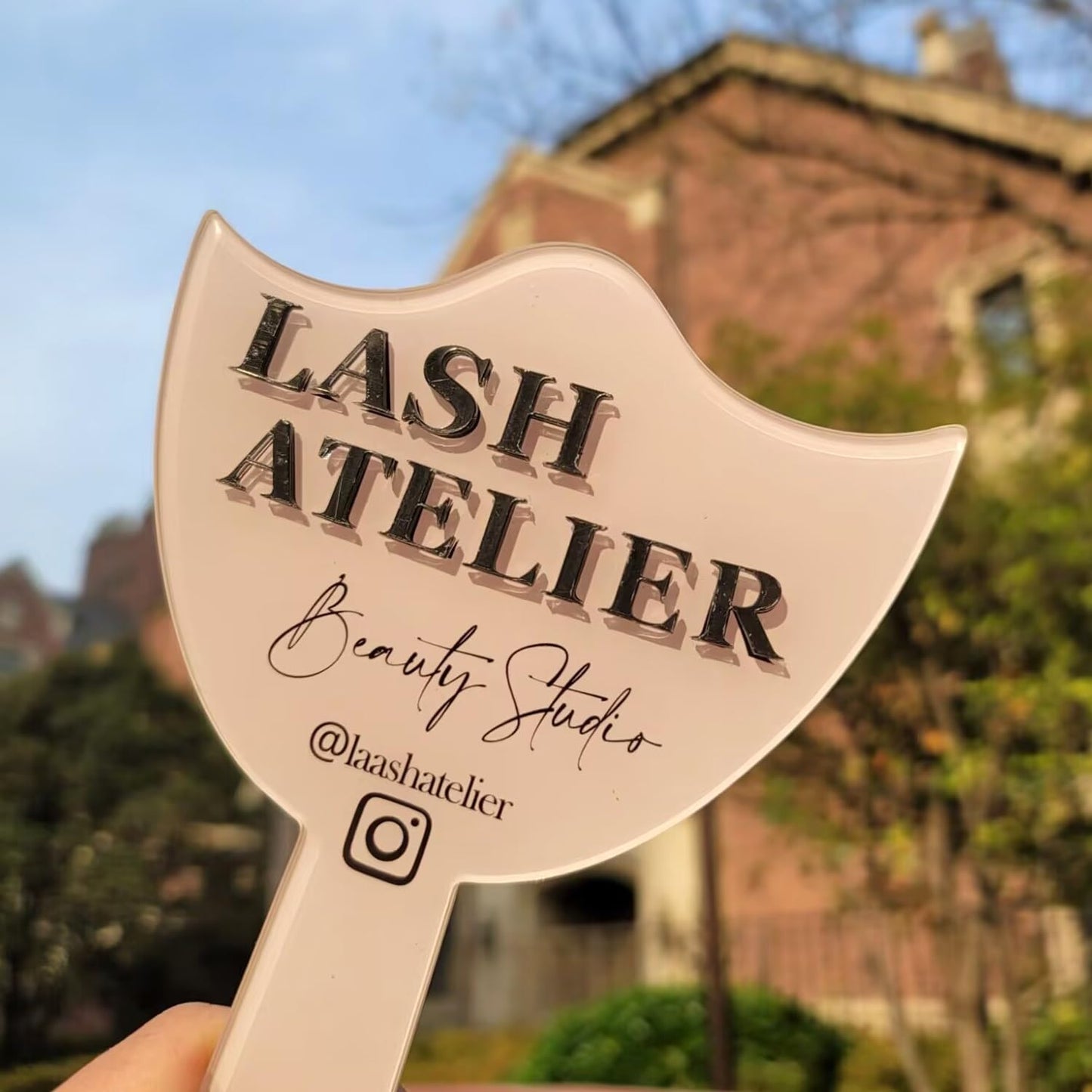 XFYSDIY Custom Mirror Prop, Custom Beauty Technician Social Media Prop, Handheld Mirror Social Media Prop, Aesthetics Props, Salon Decor, Mirrors for Lash Techs(Pink)