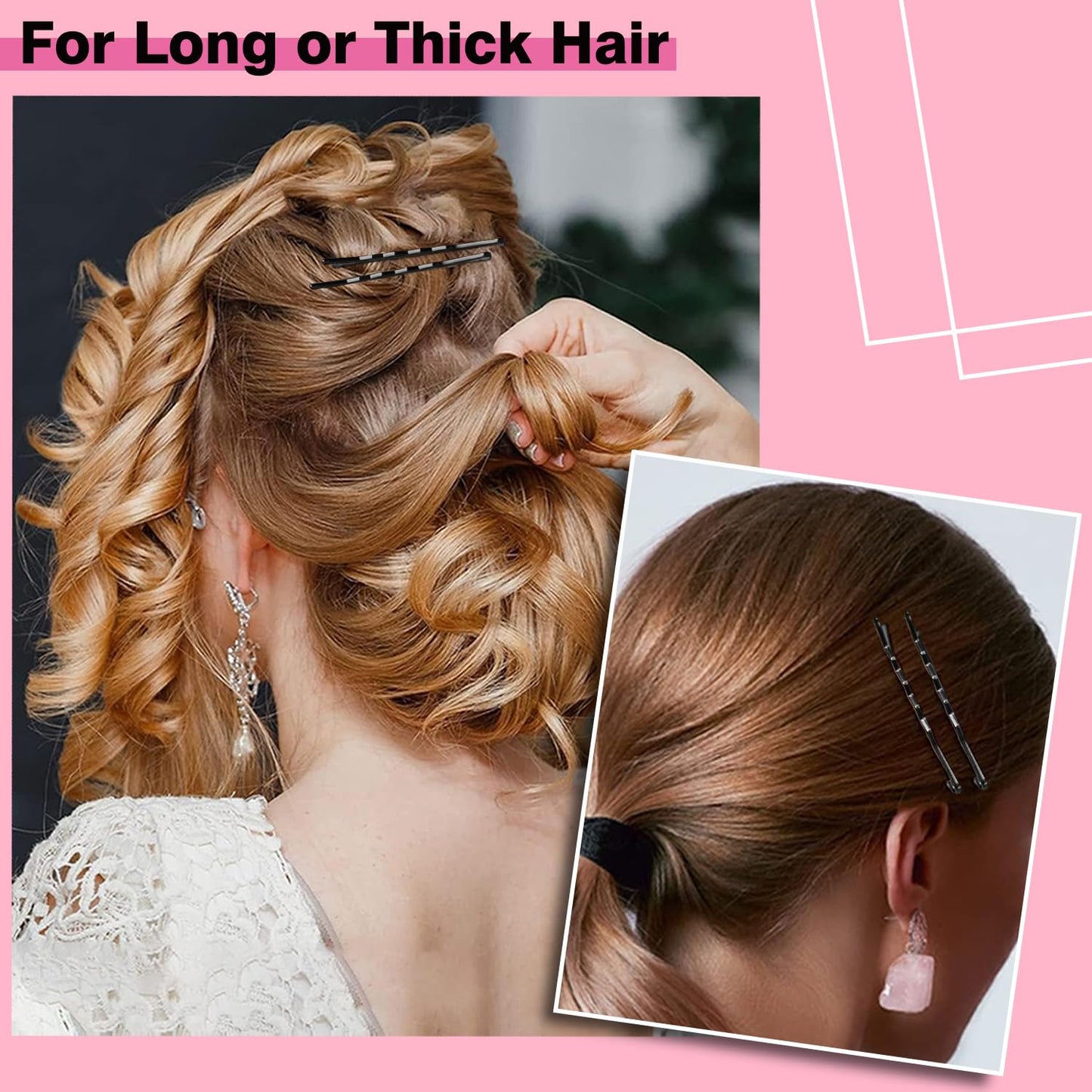 240PCS Large Bobby Pins Black Jumbo Bobby pins Black Long Hair Pins Clips for Women Girls with Box for Women Girls, 2.75 Inch/7cm