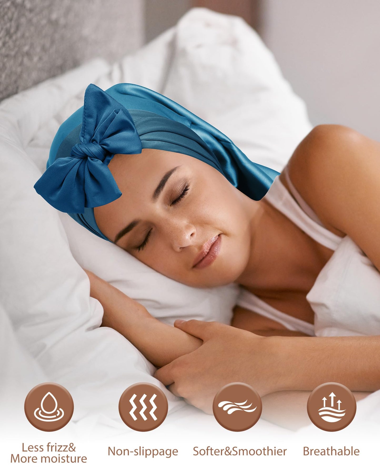 100% Mulberry Silk Bonnet for Sleeping Women Braid Bonnet for Long Hair with Elastic Tie Band Hair Wrap for Braids Curly Hair