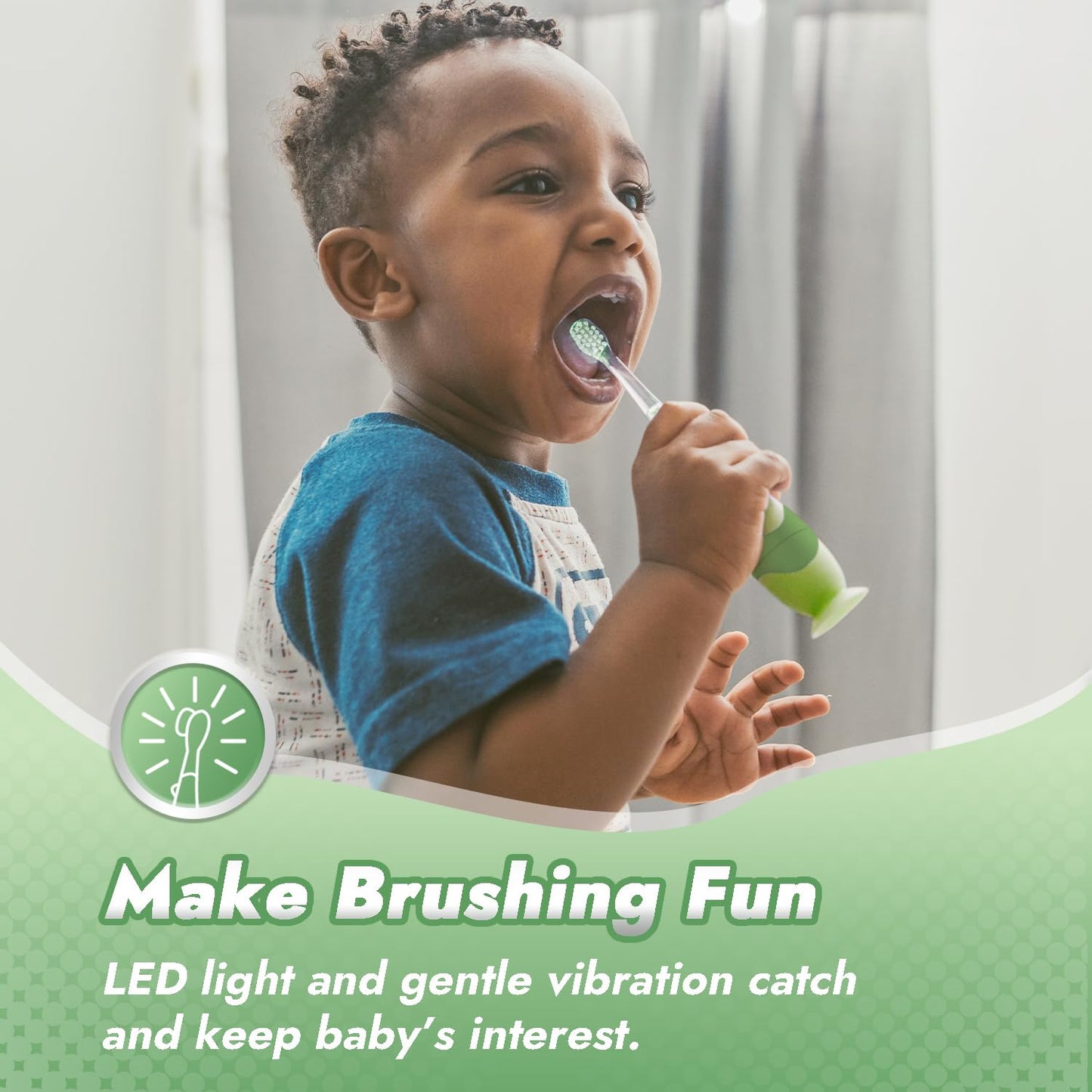 Papablic Toddler Sonic Electric Toothbrush Kids for Ages 1-3 Years, Baby Electric Toothbrush with Cute Dino Cover and Smart LED Timer, 4 Brush Heads (Max)