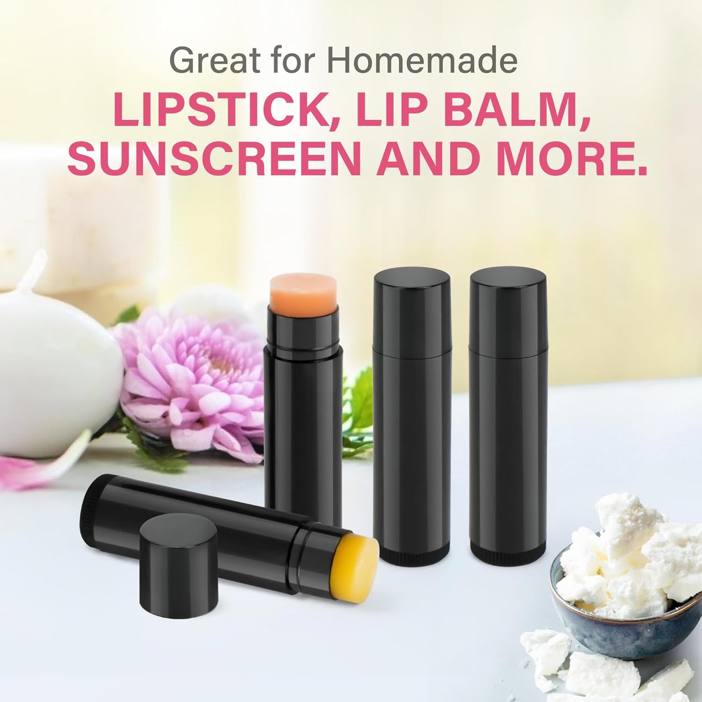 50 Pack Black Lip Balm Tubes with Filling Tray & Spatula - BPA Free, Leak Proof, DIY Handmade Set