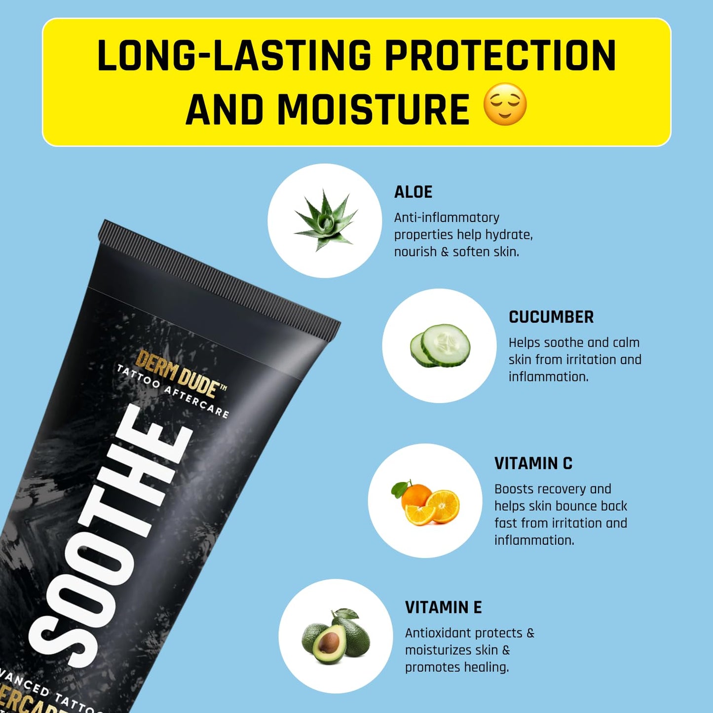 Derm Dude Advanced Tattoo Soothing Gel | Alleviates Itchiness Redness & Irritation | Moisturizing & Cooling Non-Greasy Formula with Aloe Vera, Cucumber & Vitamin C | For New & Existing Tattoos - 6 oz