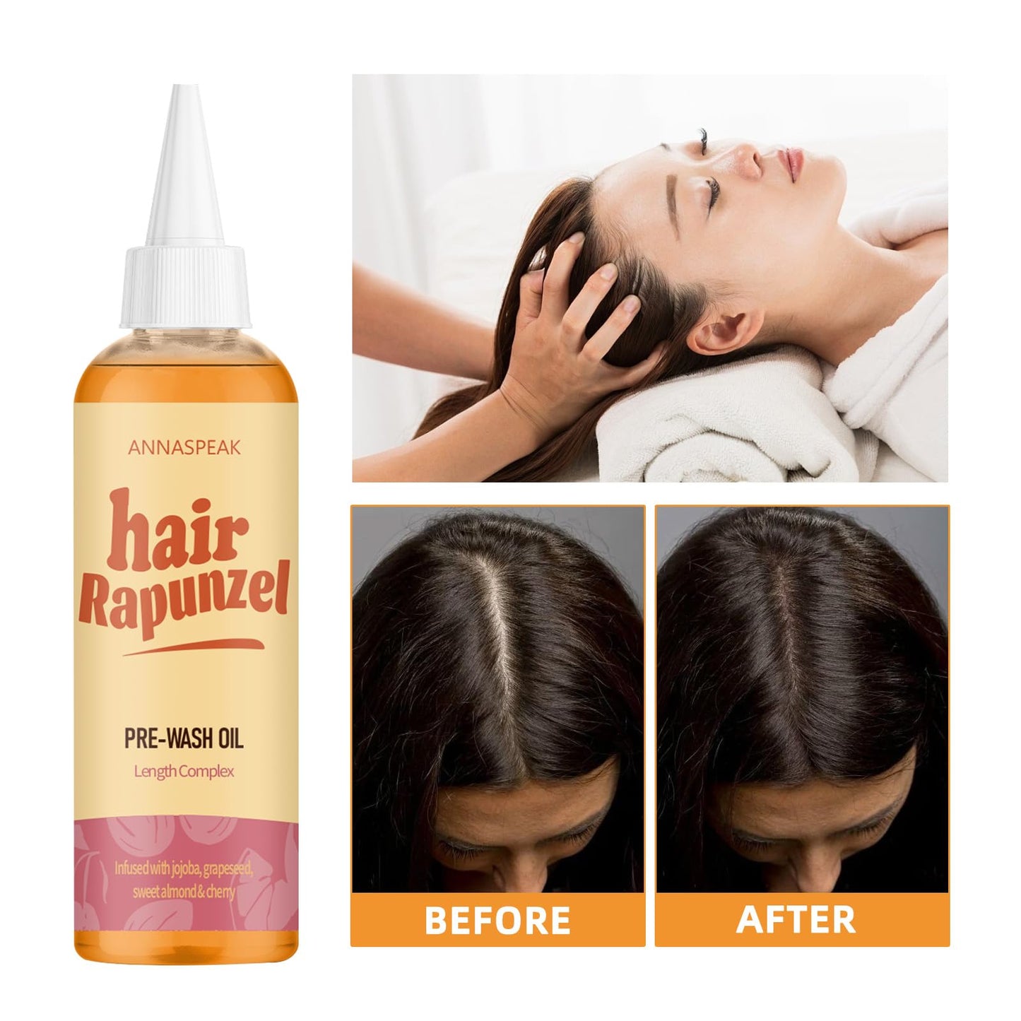 ANNASPEAK Rapunzel Hair syrup, Pink Grapefruit, Jojoba, Sweet Almond, Cherry, for All Hair Types (100ml)