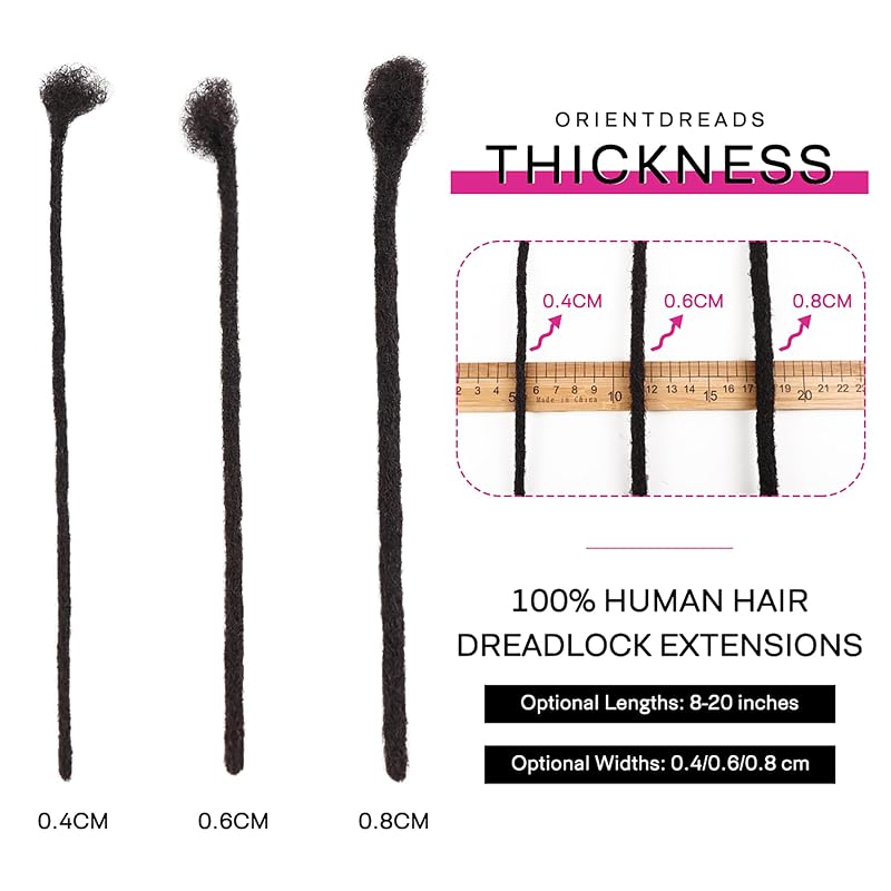 Natural Black 6in 0.8cm 20 Locs Handmade Afro Dreadlock Extensions - 100% Human Hair, 6in, 20 Strands
