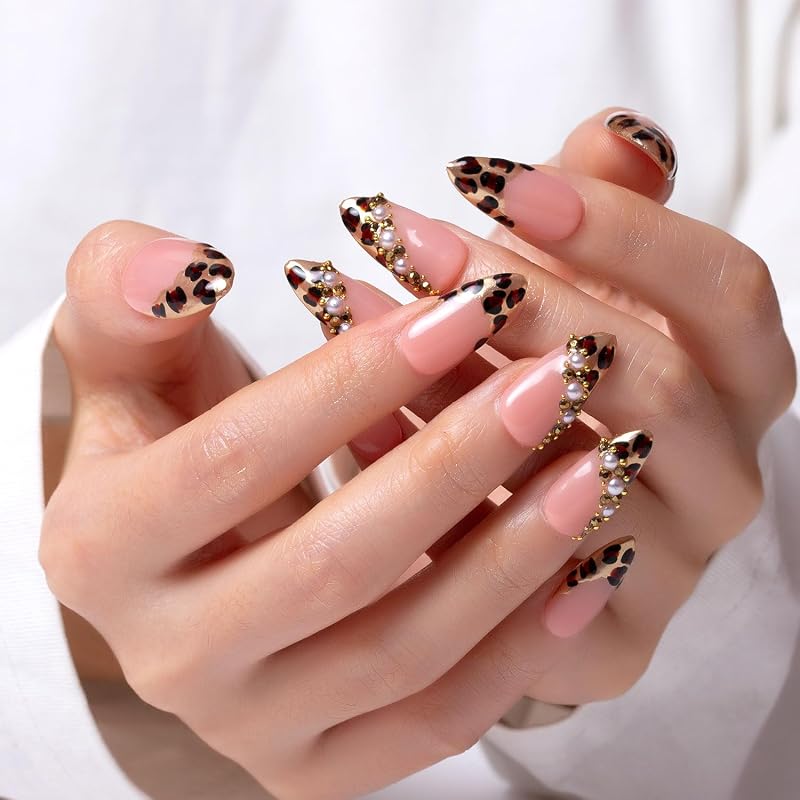 Lovful Noir d'Or Press On Nails - Full Cover Crystal Embellished Reusable Almond 1.0 in (Variation: Noir d'Or+L)