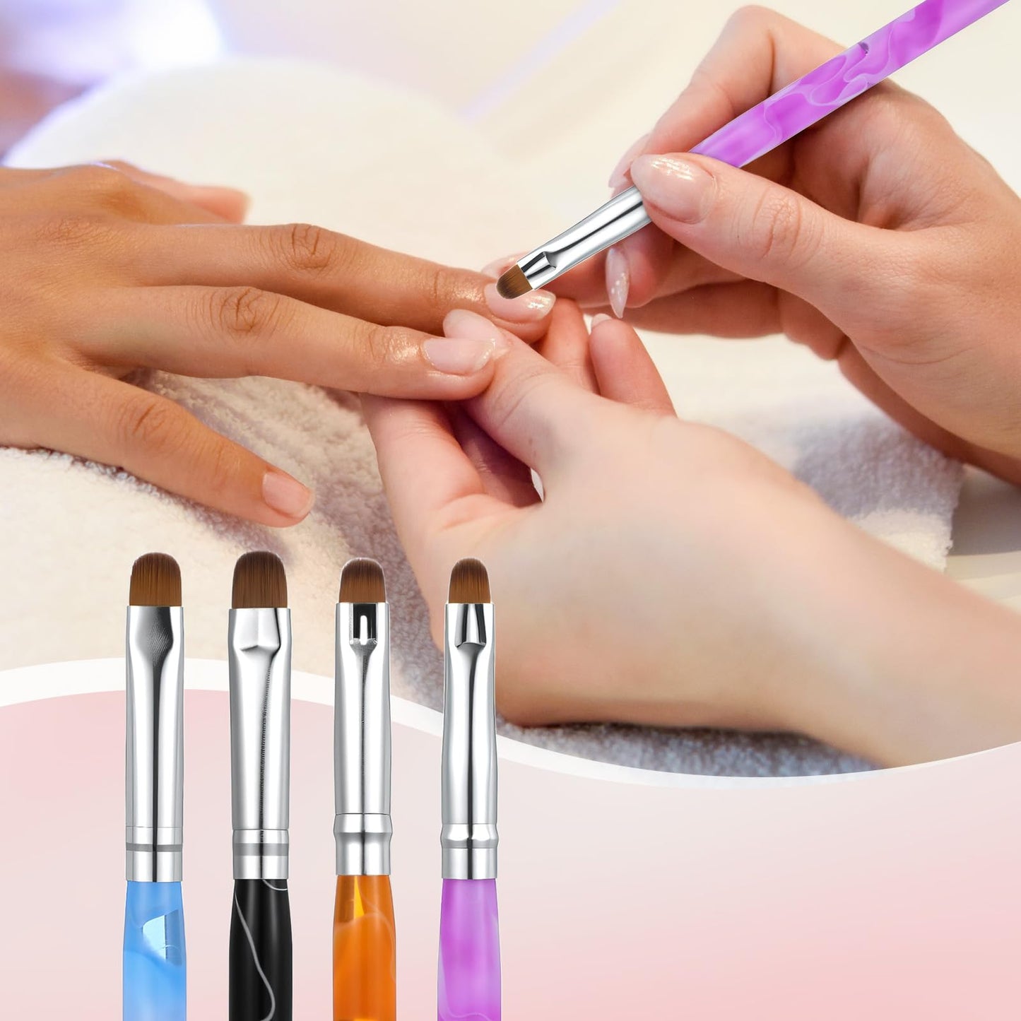 4 Pcs French Tip Brush Nail Art Brush Tools for Builder Gel Dotting Tools Kit Design Nail Polish Supplies Professional Manicure Cuticle Clean Up Small Detail Painting 3D Acrylic Brushes