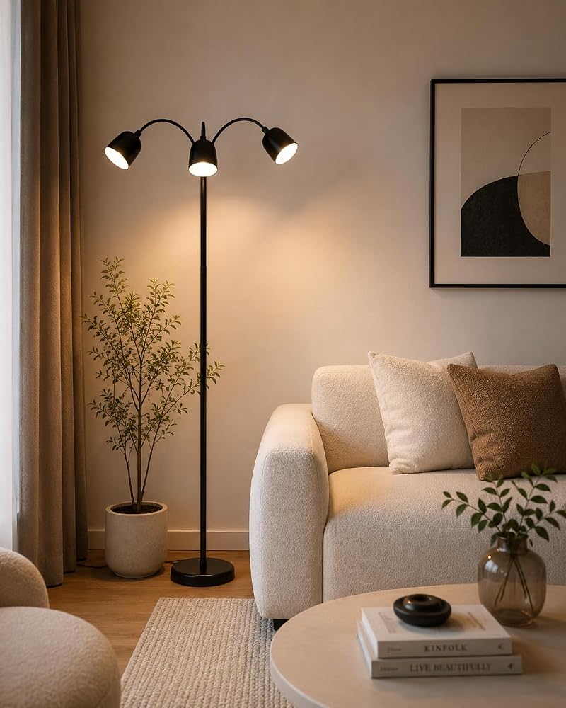 Ultra-Warm 1700K 3-Head Floor Lamp with Remote, 80.7” Tall, Stepless Dimming & Memory
