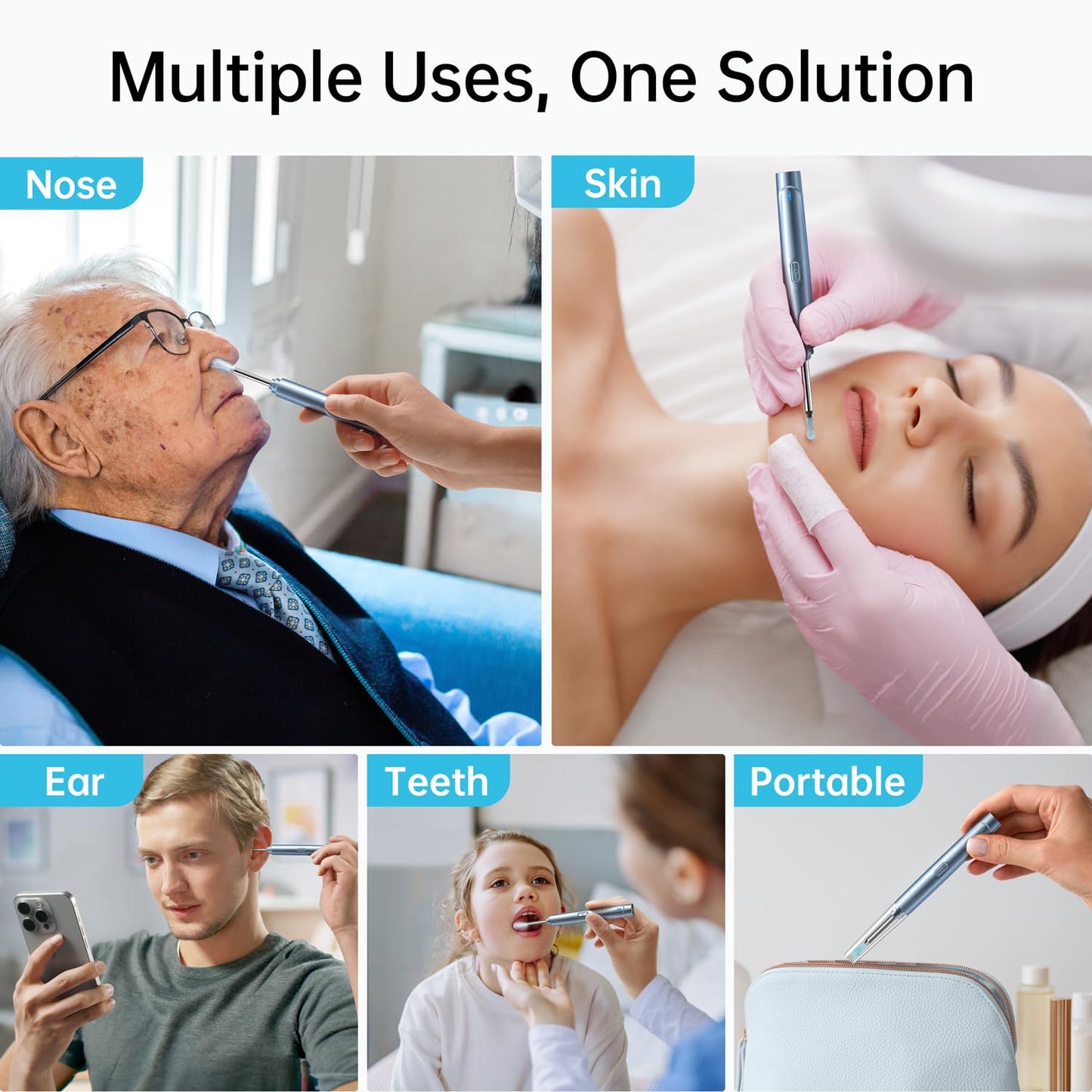 Ear Wax Removal Tool, Ear Cleaner with Camera, 1296P HD Camera and 6 LED Lights, Ear Cleaning kit with 10 Ear Pick Tips, Ear Wax Removal Kit for iOS and Android(Pale Blue)