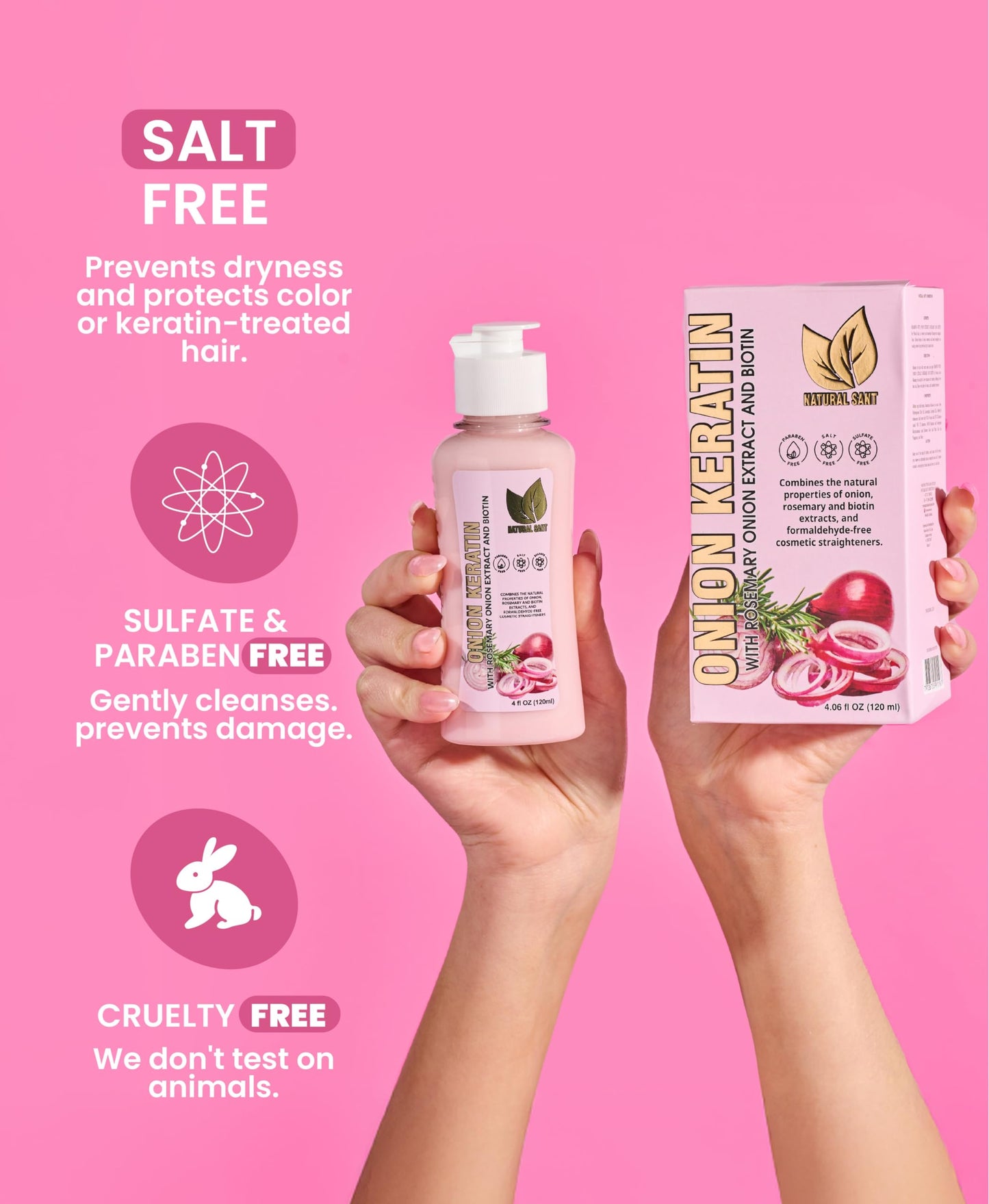 NATURAL SANT - Onion Keratin DuoBox 120ml – Deep Repair & Smoothing for Dry, Damaged Hair, Frizz Control & Heat Protection with Biotin & Rosemary