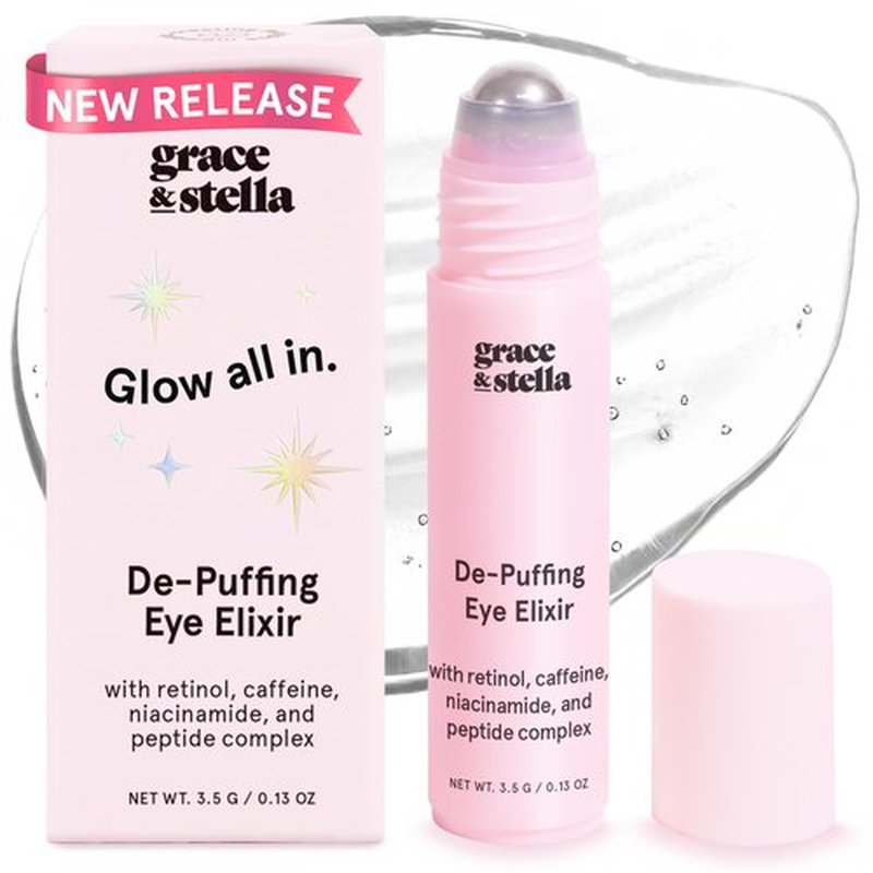 grace & stella Under Eye Brightener Roller - Retinol & Caffeine Eye Serum for Puffiness, Dark Circles, Fine Lines & Wrinkles - Hydrating & Smoothing - Vegan Cruelty-Free Skincare (15ml / 0.51 fl oz)