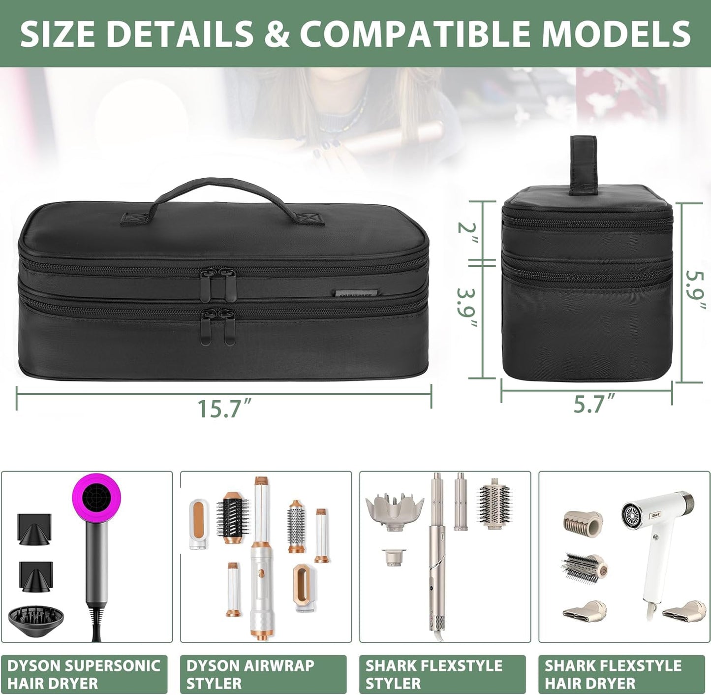 OUUTMEE Double Layer Travel Carrying Case Compatible with Shark Flexstyle, Storage Case for Revlon One-Step Hair Dryer and Volumizer Hot Air Brush Portable Organizer Bag for Dyson Airwrap Styler