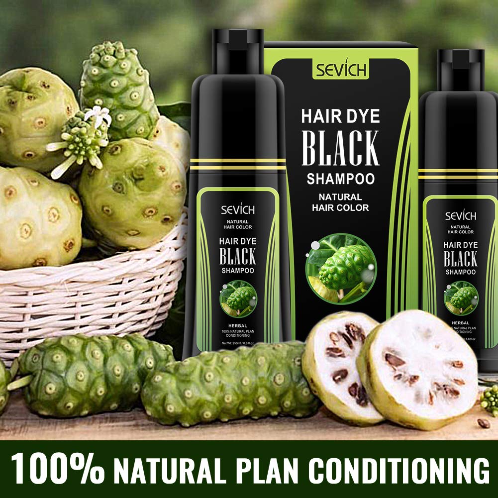 Black Hair Shampoo - SEVICH Instantly Black Hair Dye, Noni Essence Hair Shampoo, Hair Strength Repair Conditioner, Grey Cover, 250ml