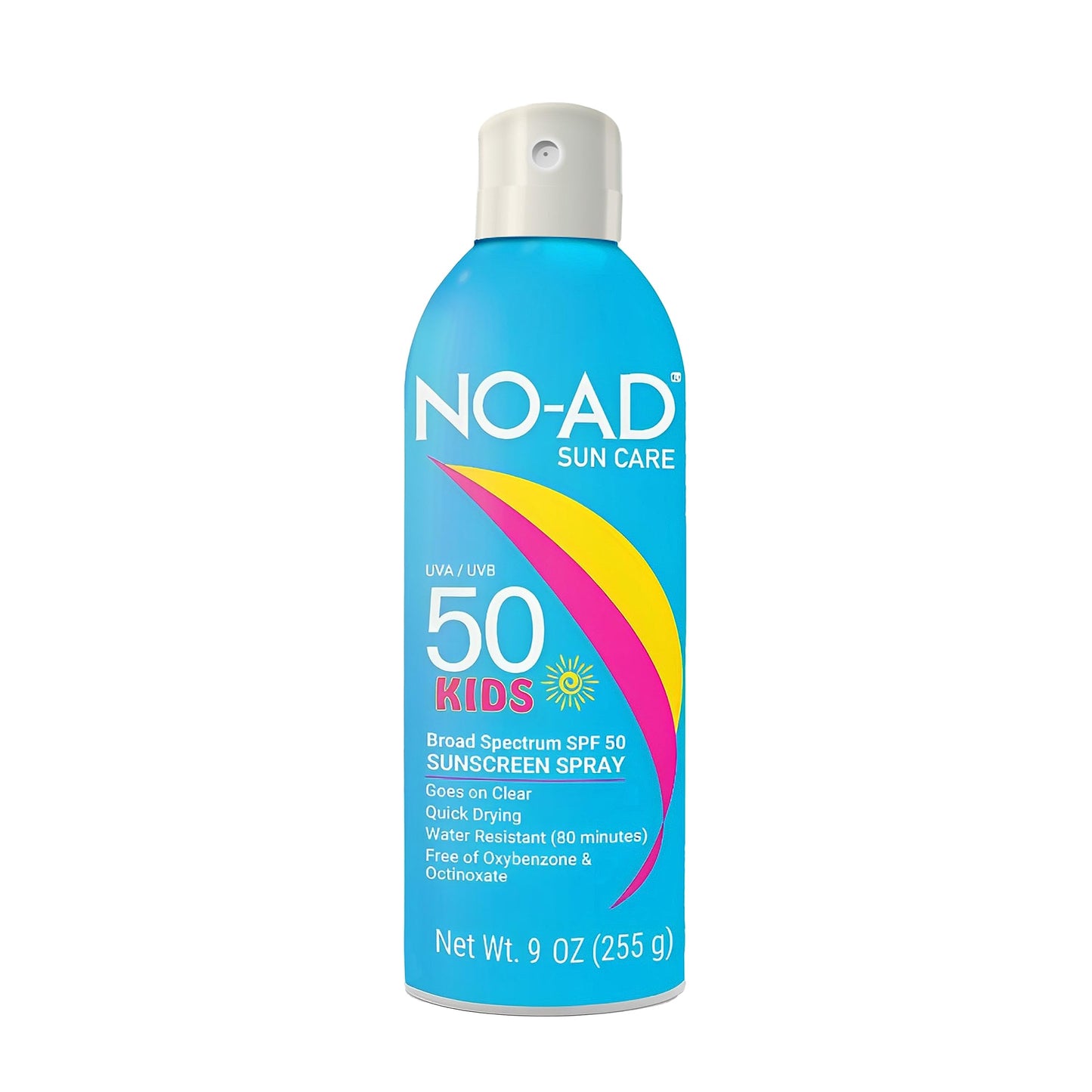 NO-AD KIDS SPF 50 Sunscreen Spray | Non-Greasy, Waterproof and Non toxic Sunscreen | Suitable for All Skin Types | Broad Spectrum Protection for Active Lifestyles | 9 oz