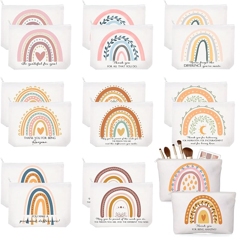 Sieral 20 Pcs Rainbow Canvas Makeup Bags Zipper Gift Set – Variation: Rainbow