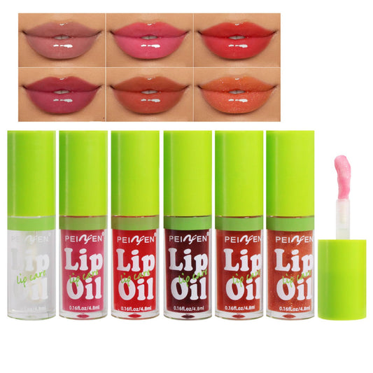 Yeuxtty 6PCS Fat Oil Lip Gloss,Big Brush Head Hydrating Transparent Lip Glow Oil for Women Moisturizing Tinted Lip Plumper Gloss