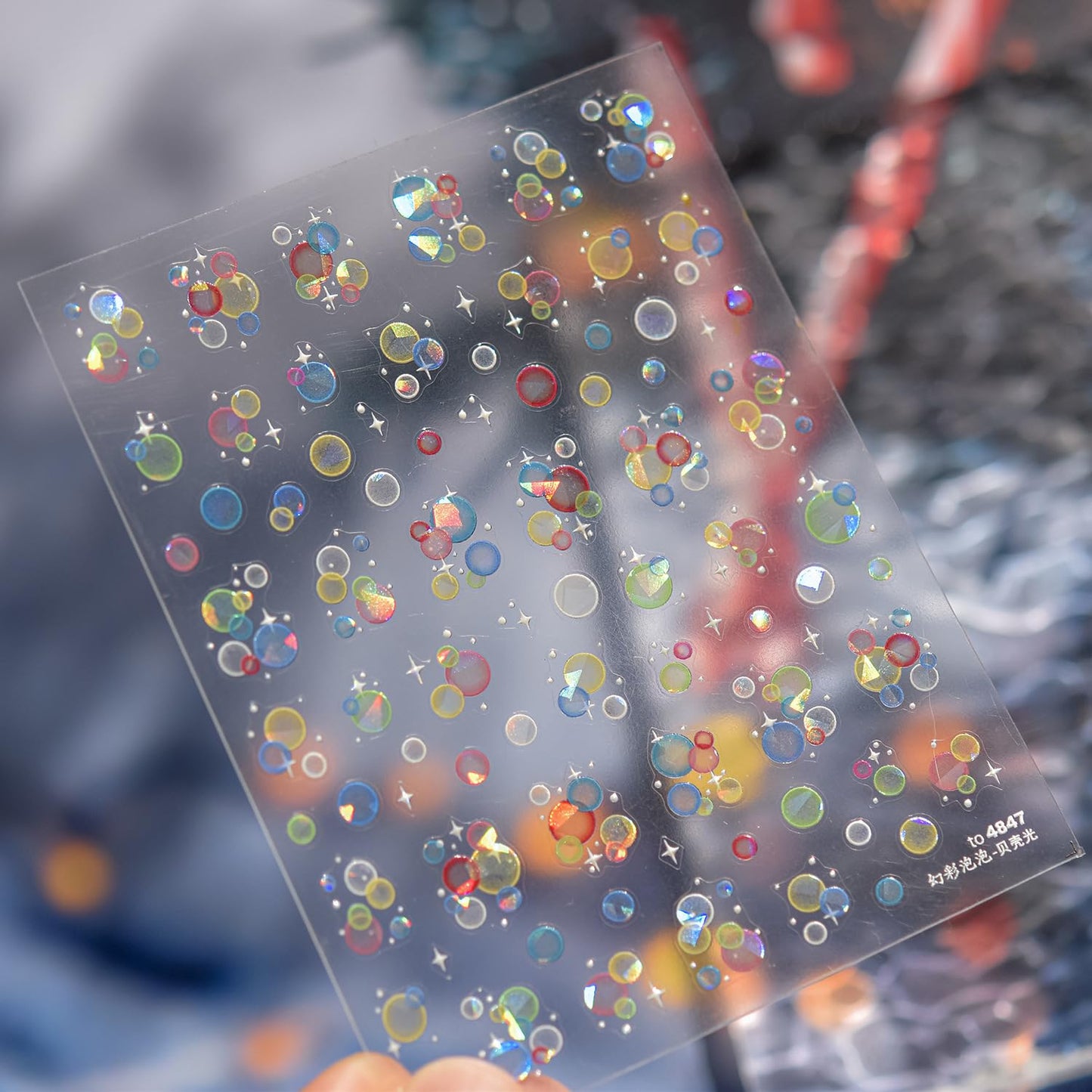 Bubble Nail Art Stickers Decals Summer Gel Nail Stickers Shell Light Nail Decals 3D Self-Adhesive Colorful Bubbles Design Acrylic Nail Art Supplies Summer Bubble Stickers for Women Nail Charms