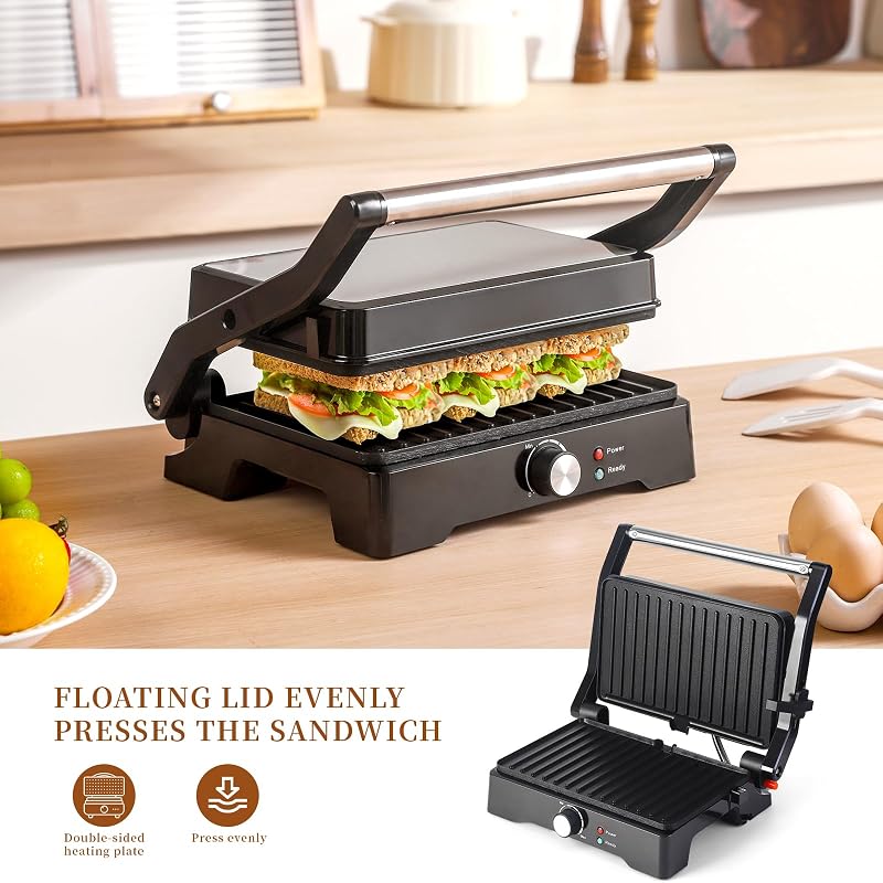 Variation of THIS listing Large Panini Press Grill 3 in 1 Open 180° 2-3 Sandwiches UVFAST